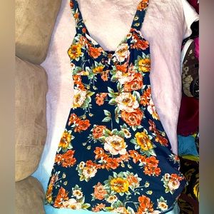 Charlotte Russe blue floral cocktail zipper dress & front designer knot